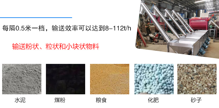 輸送粉狀、粒狀和小塊狀物料，如水泥、煤粉、糧食、化肥、灰渣、砂子等